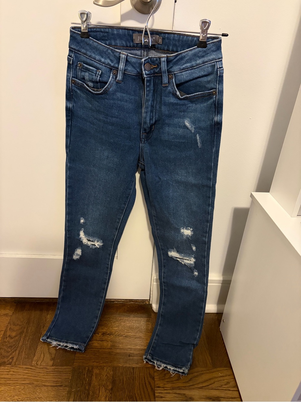 Just USA Women's Dark Blue Distressed Skinny Jeans